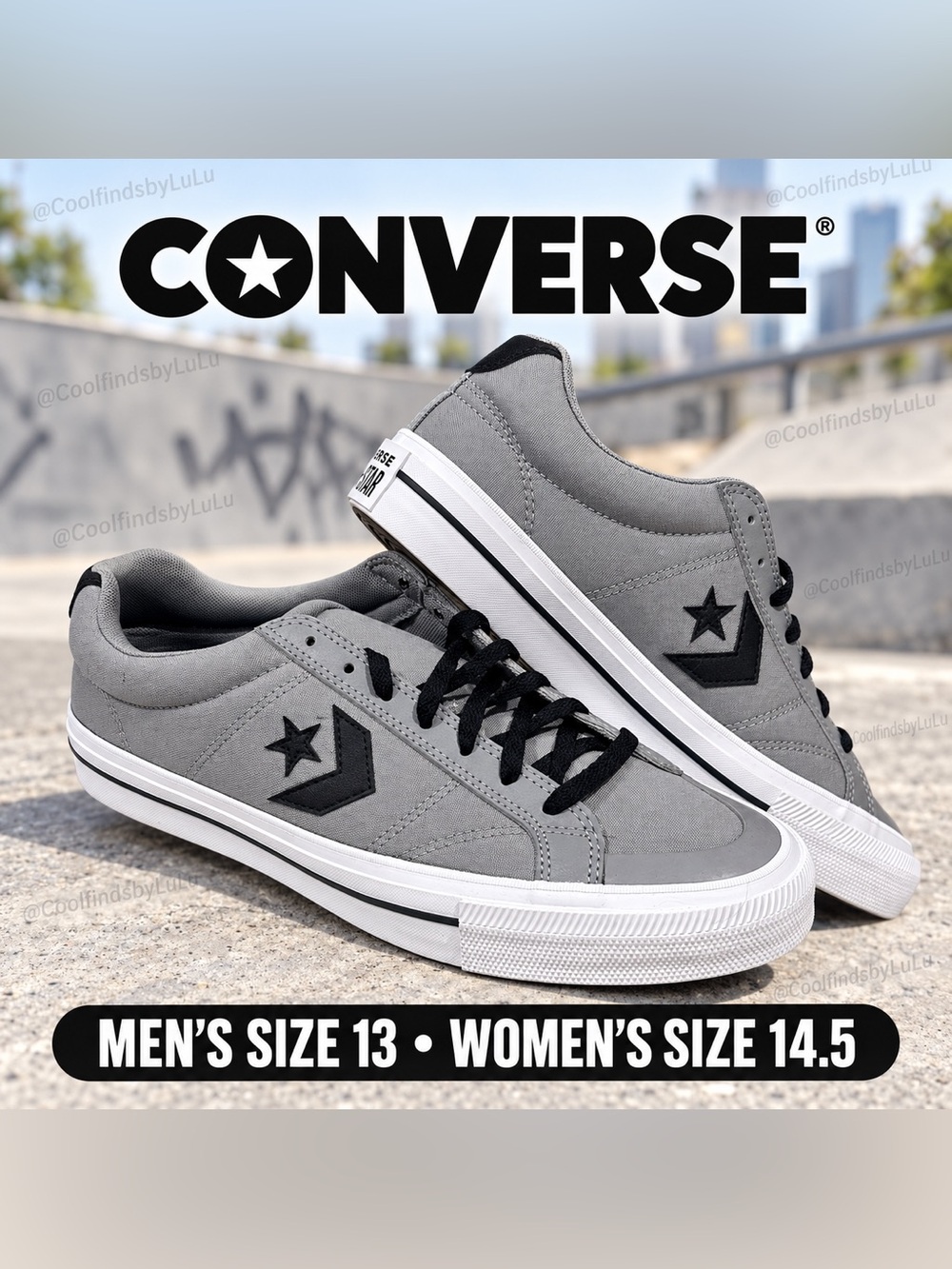 NWOT Converse Low-Top Sneakers in Gray and Black Size 13